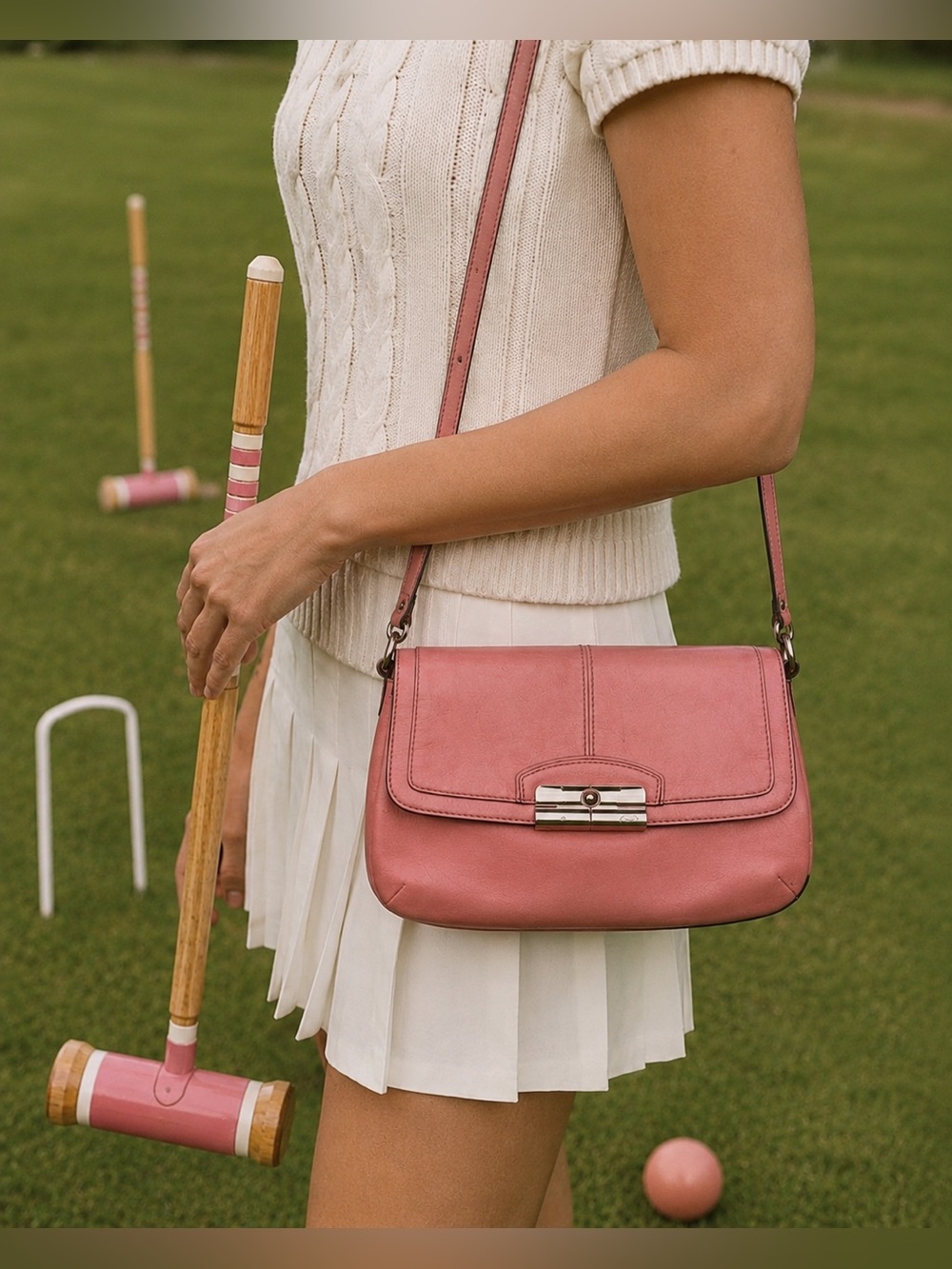 Authentic Coach Kristin Leather Flap Crossbody Bag | Peachy Pink